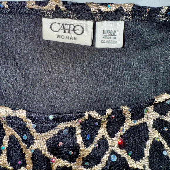 Catos Women’s Plus 18/20 Black Gold Metallic Top Leopard Print Dolman Sleeves - Picture 5 of 11